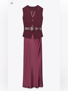 Zara Sleeveless Burgundy Vest and Skirt Set NWT